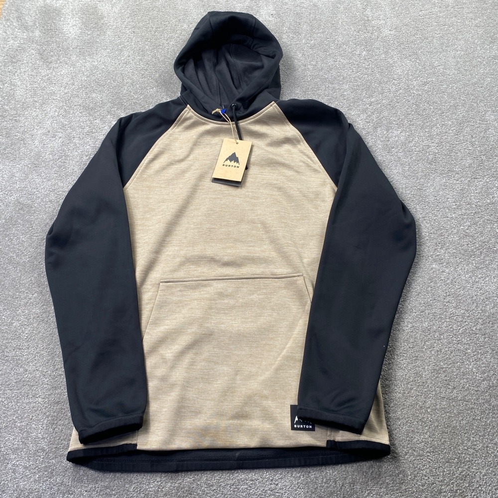 Burton Crown WPF Pullover Hoodie Mens Medium Beige Black Weatherproof Fleece